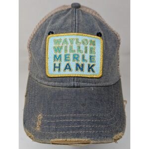 Judith March Distressed Denim Patch Trucker hat Cap Waylon Willie Merle Hank VTG